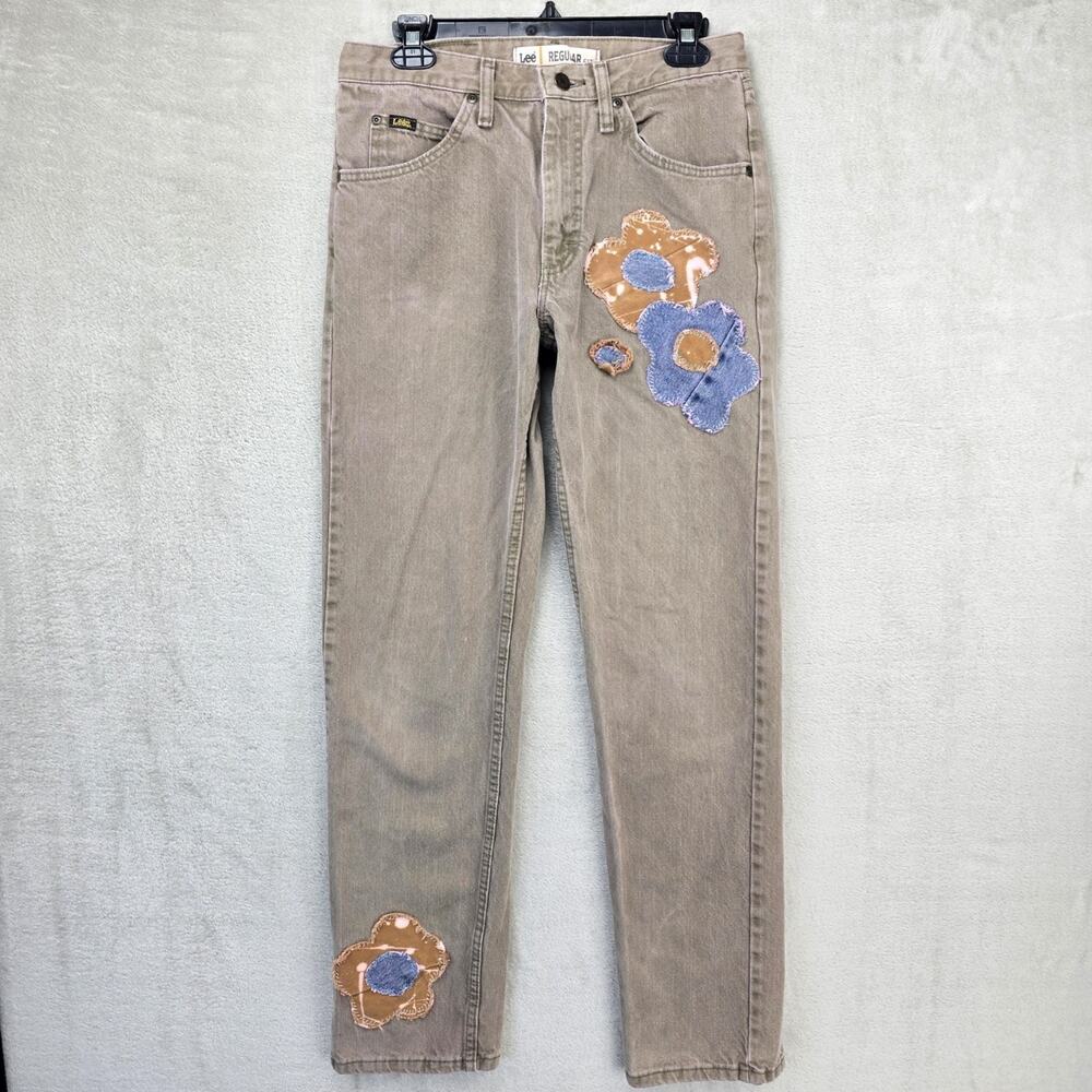 Megan O'Cain Jeans Womens 30x32 Beige Upcycled Lee Regular Fit Floral Flowers